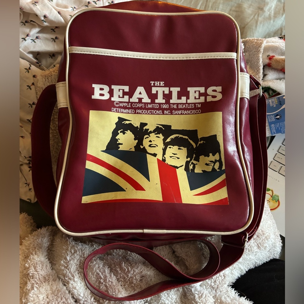 Vintage red pleather Beatles messenger bag